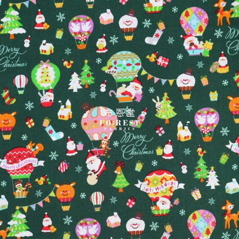 Cotton - Christmas Santa Ballon Fabric Green Cotton