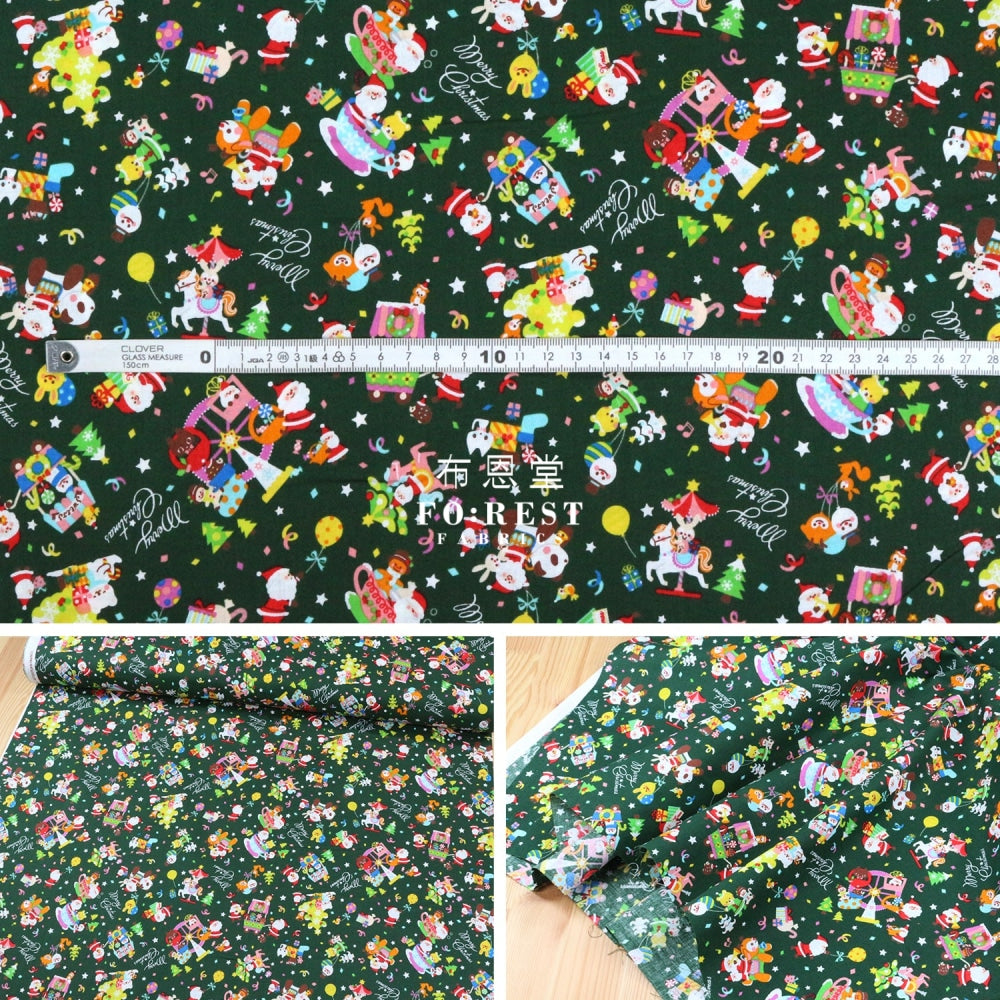 Cotton - Christmas Santa Party Fabric Green Cotton