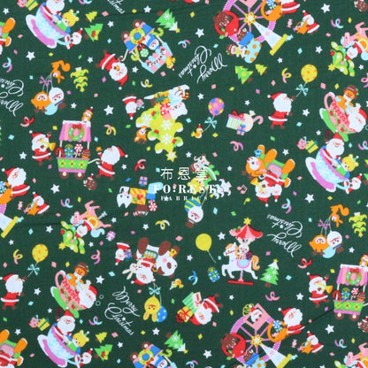 Cotton - Christmas Santa Party Fabric Green Cotton
