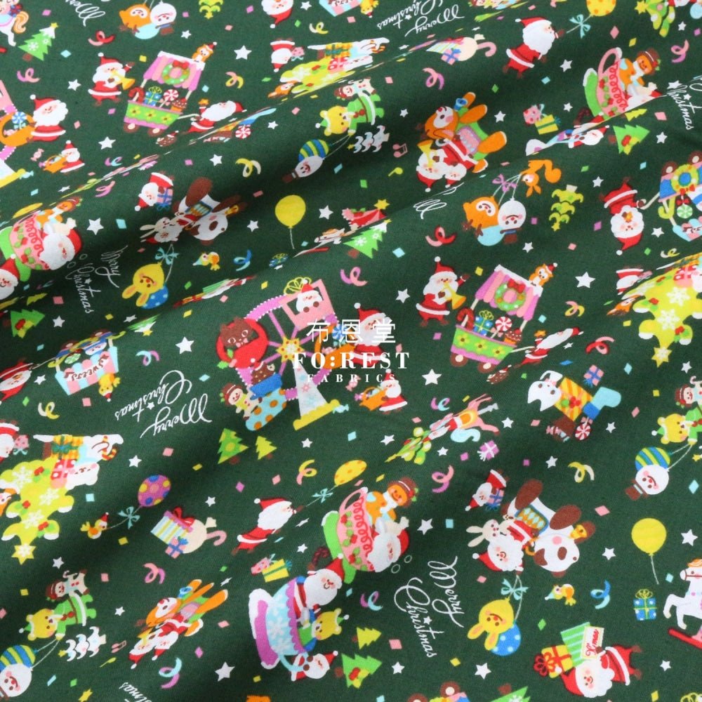 cotton - christmas Santa Party fabric Green - FO:REST Fabric 布恩堂Liberty fabrictana lawnjapanese fabricykk zipper