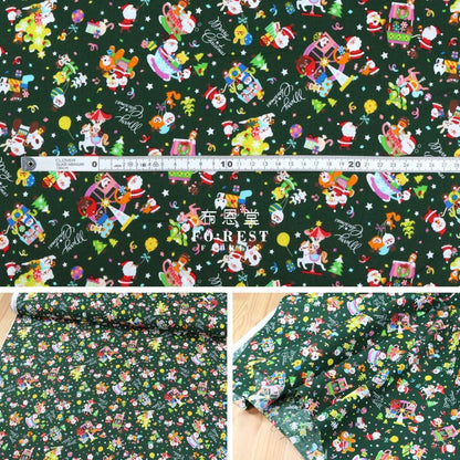 cotton - christmas Santa Party fabric Green - FO:REST Fabric 布恩堂Liberty fabrictana lawnjapanese fabricykk zipper