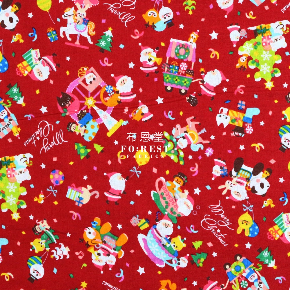 Cotton - Christmas Santa Party Fabric Red Cotton