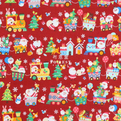 cotton - christmas Santa Train fabric Red - FO:REST Fabric 布恩堂Liberty fabrictana lawnjapanese fabricykk zipper