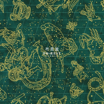 cotton - Constellation in Emerald Metallic fabric - FO:REST Fabric 布恩堂Liberty fabrictana lawnjapanese fabricykk zipper
