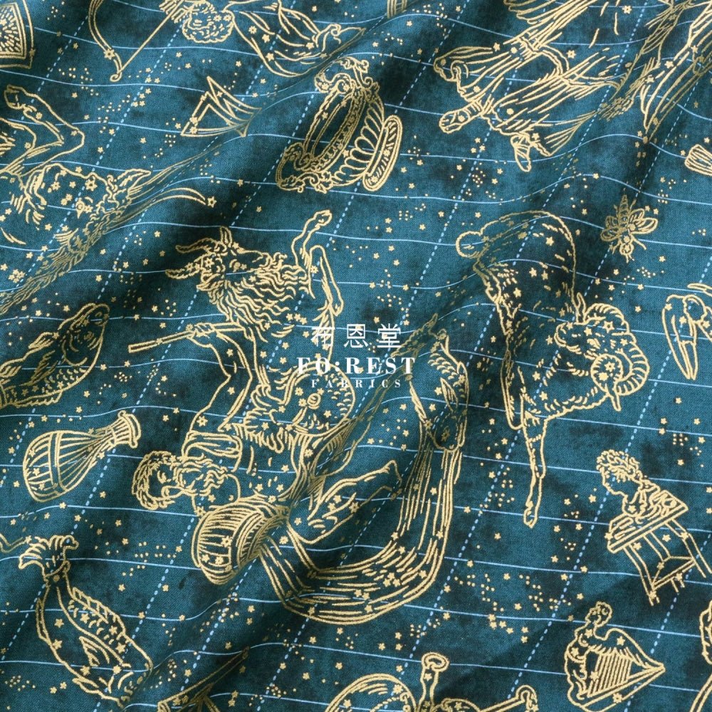 cotton - Constellation in Emerald Metallic fabric - FO:REST Fabric 布恩堂Liberty fabrictana lawnjapanese fabricykk zipper