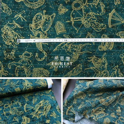 cotton - Constellation in Emerald Metallic fabric - FO:REST Fabric 布恩堂Liberty fabrictana lawnjapanese fabricykk zipper