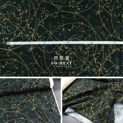 Cotton - Constellations In Dark Emerald Metallic Fabric