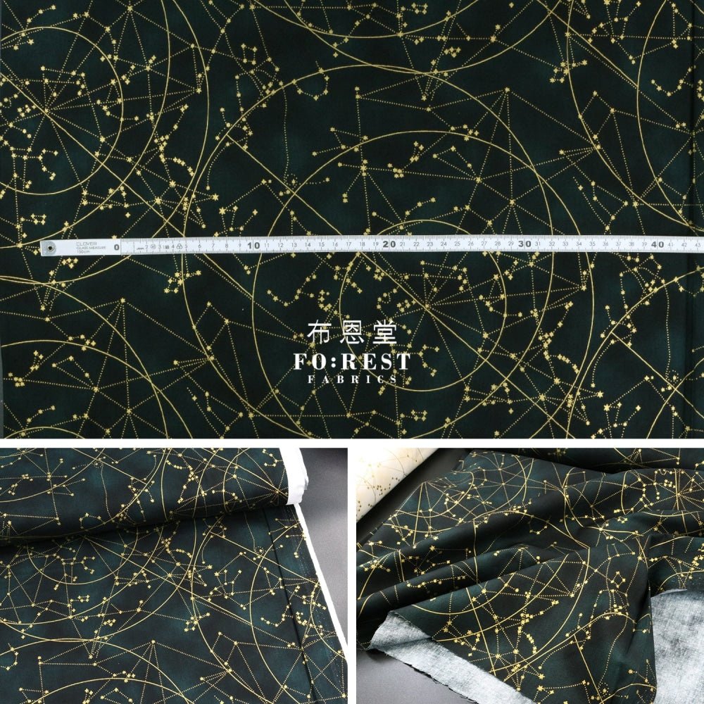 cotton - Constellations in Dark Emerald Metallic fabric - FO:REST Fabric 布恩堂Liberty fabrictana lawnjapanese fabricykk zipper