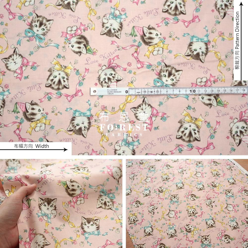 Cotton - Dear Little World Cats Bowknot Fabric Pink