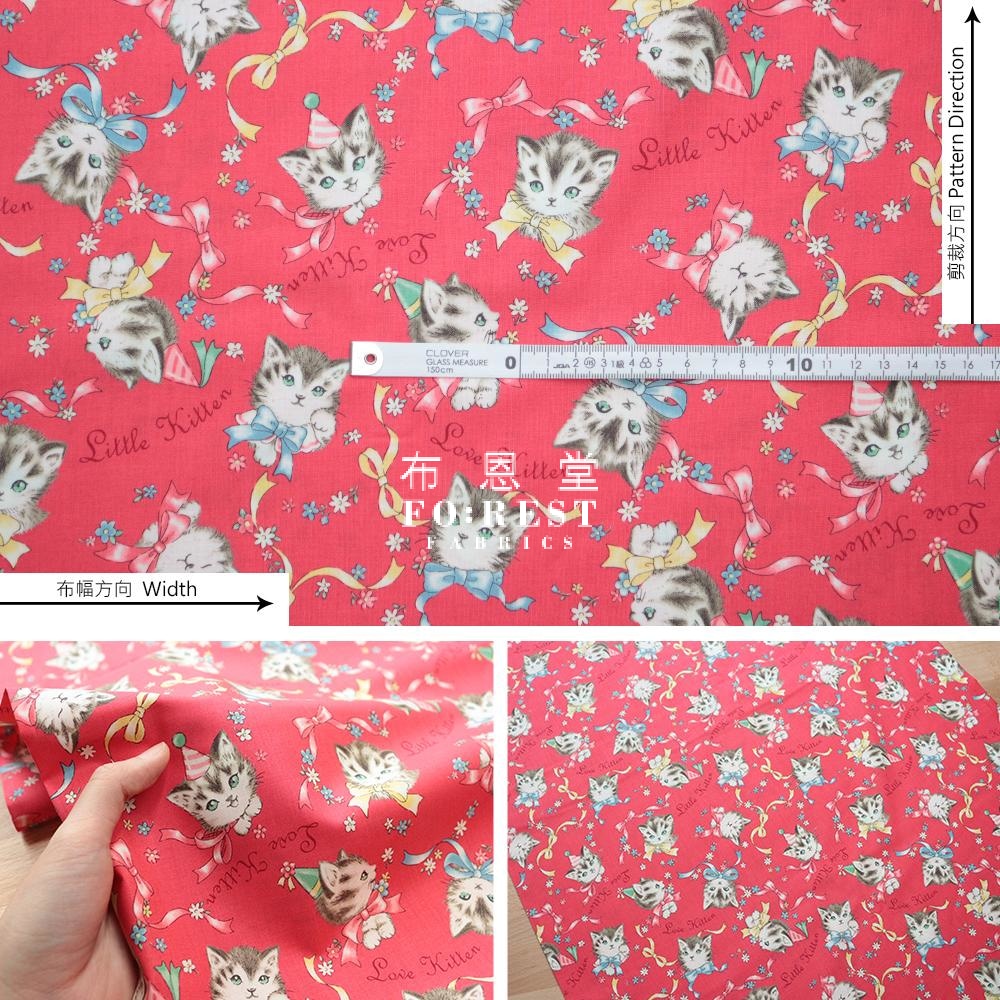 Cotton - Dear Little World Cats Bowknot Fabric Red