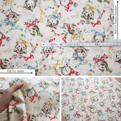 cotton - Dear Little World - Cats Bowknot fabric - FO:REST Fabric 布恩堂Liberty fabrictana lawnjapanese fabricykk zipper