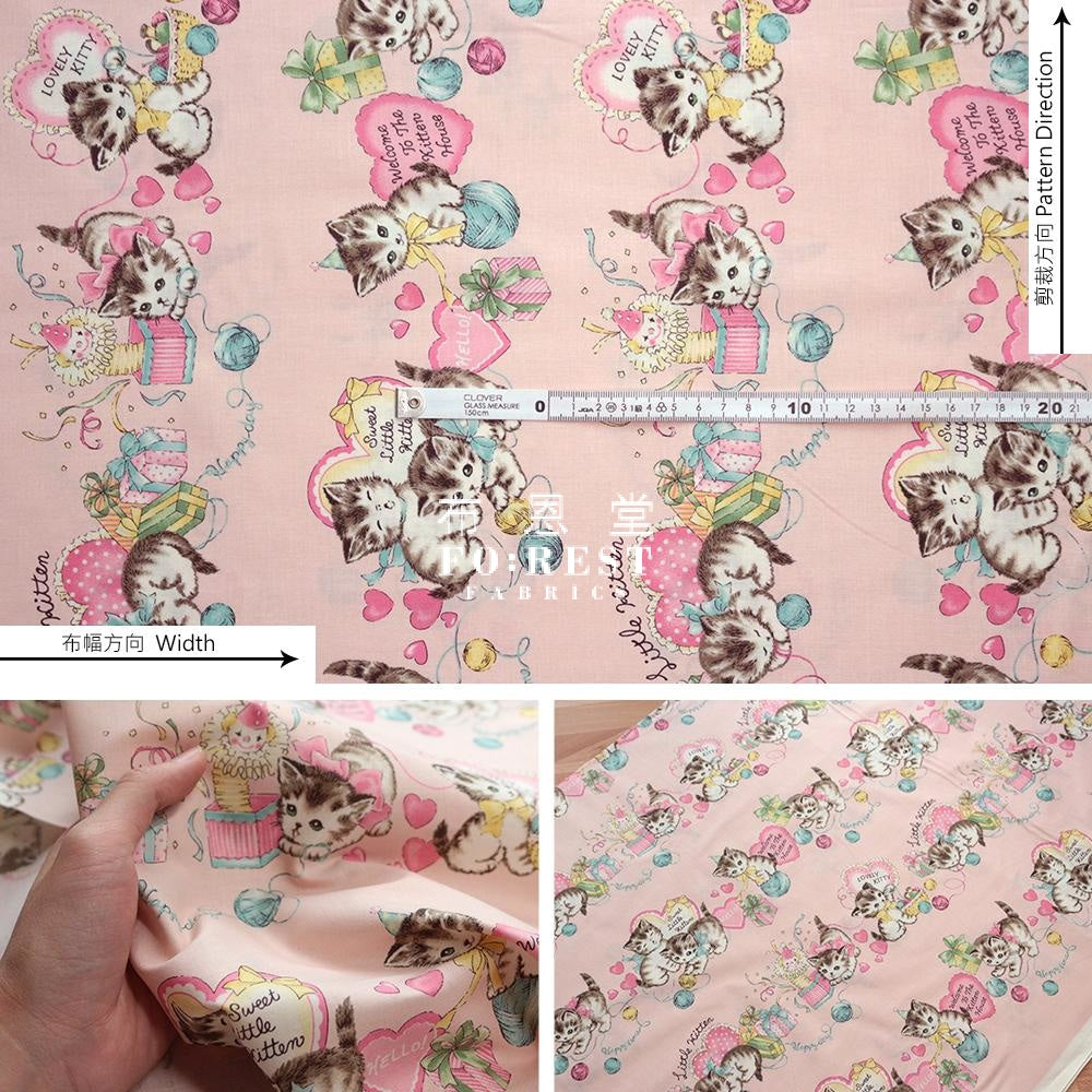 Cotton - Dear Little World Cats Heart Fabric Pink