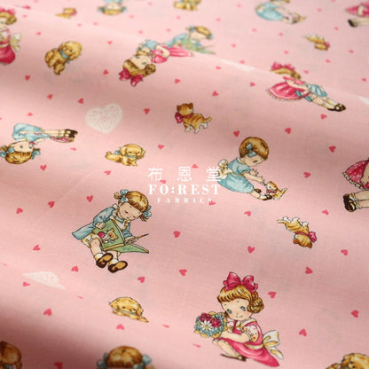 Cotton - Dear Little World Girls And Friends Fabric Pink