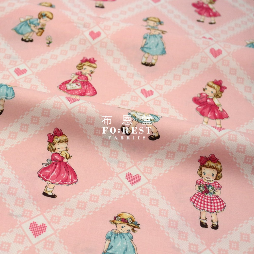 Cotton - Dear Little World Lovely Girls Fabric Pink