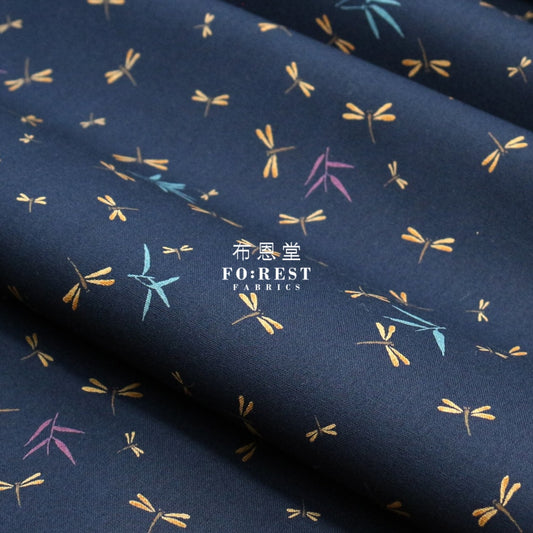 Cotton - Dragonfly Bamboo Navy Fabric