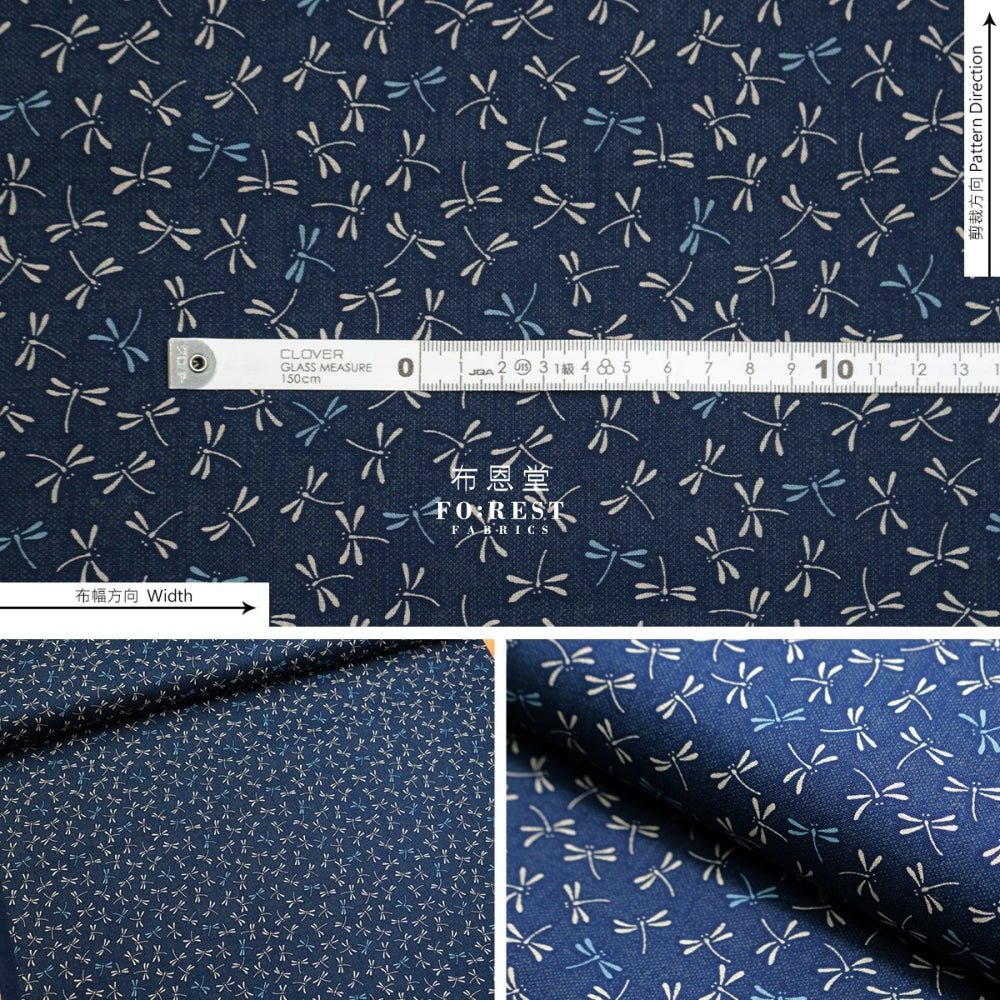 cotton - Dragonfly NAVY fabric - FO:REST Fabric 布恩堂Liberty fabrictana lawnjapanese fabricykk zipper