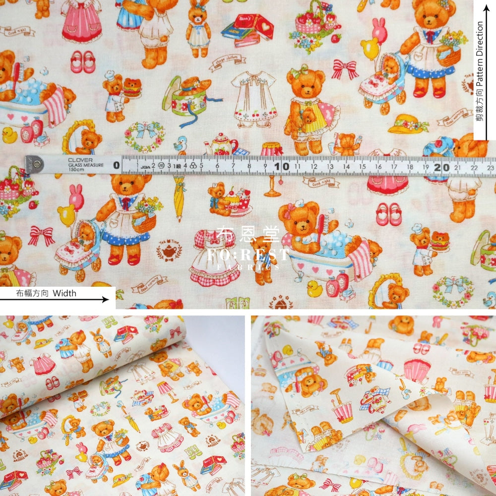 Cotton - Dress Up Bear Fabric Cream Cotton