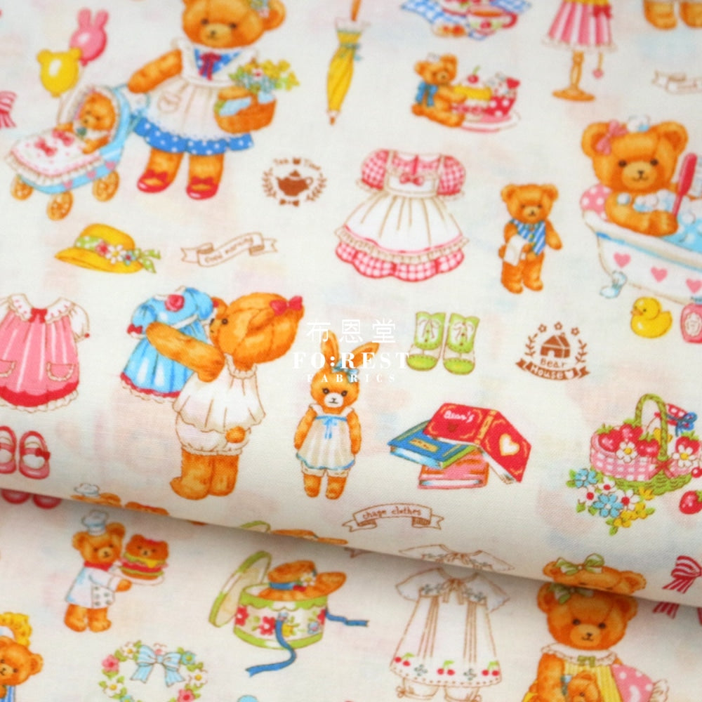 Cotton - Dress Up Bear Fabric Cream Cotton