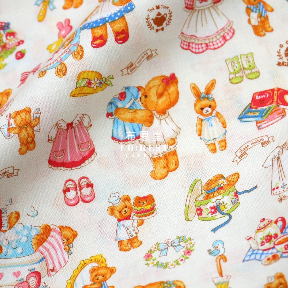 Cotton - Dress Up Bear Fabric Cream Cotton