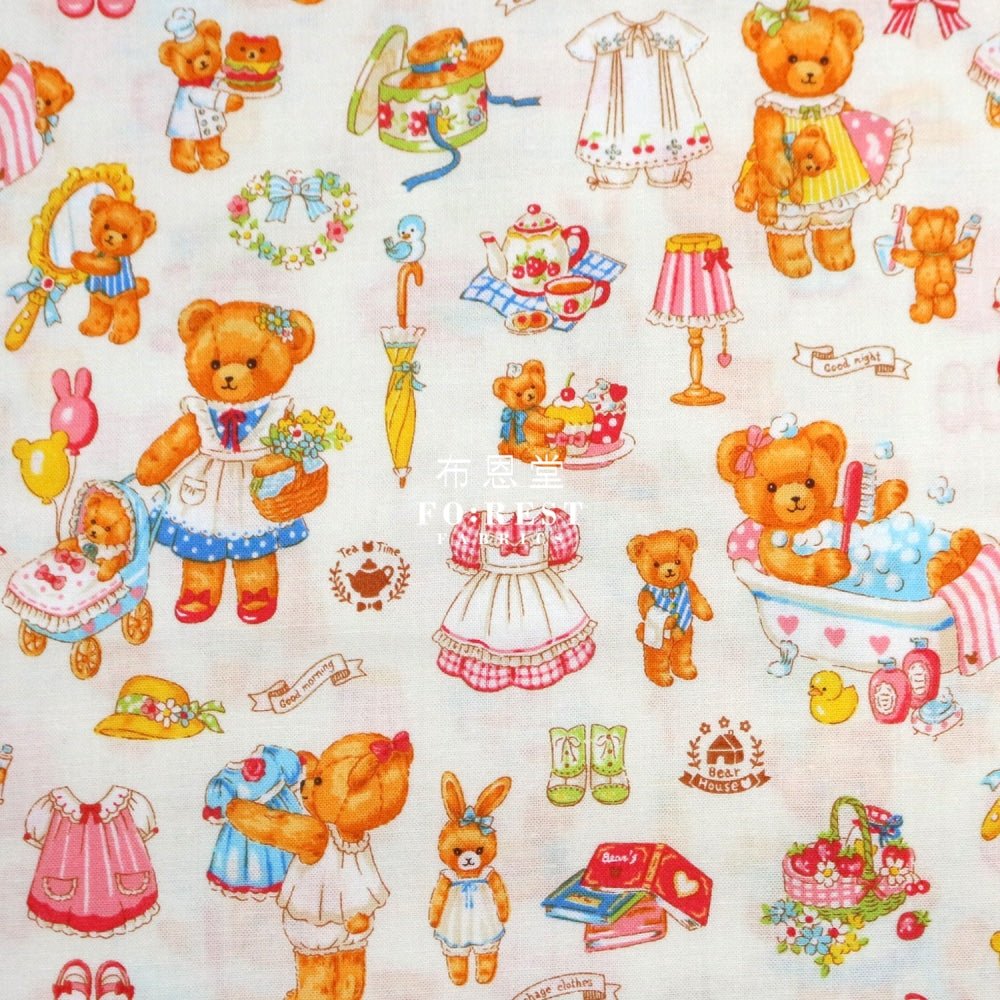 cotton - Dress up bear fabric Cream - FO:REST Fabric 布恩堂Liberty fabrictana lawnjapanese fabricykk zipper