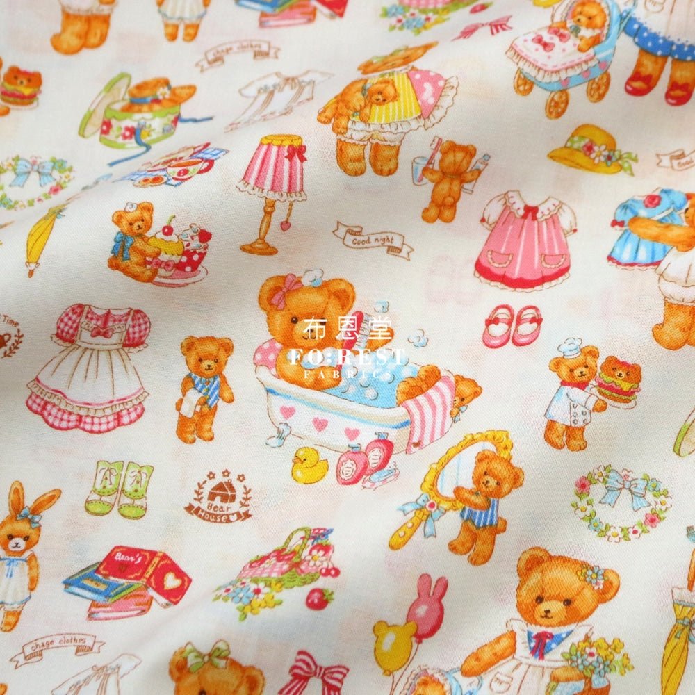 cotton - Dress up bear fabric Cream - FO:REST Fabric 布恩堂Liberty fabrictana lawnjapanese fabricykk zipper