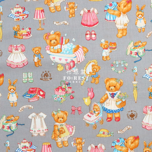 Cotton - Dress Up Bear Fabric Gray Cotton