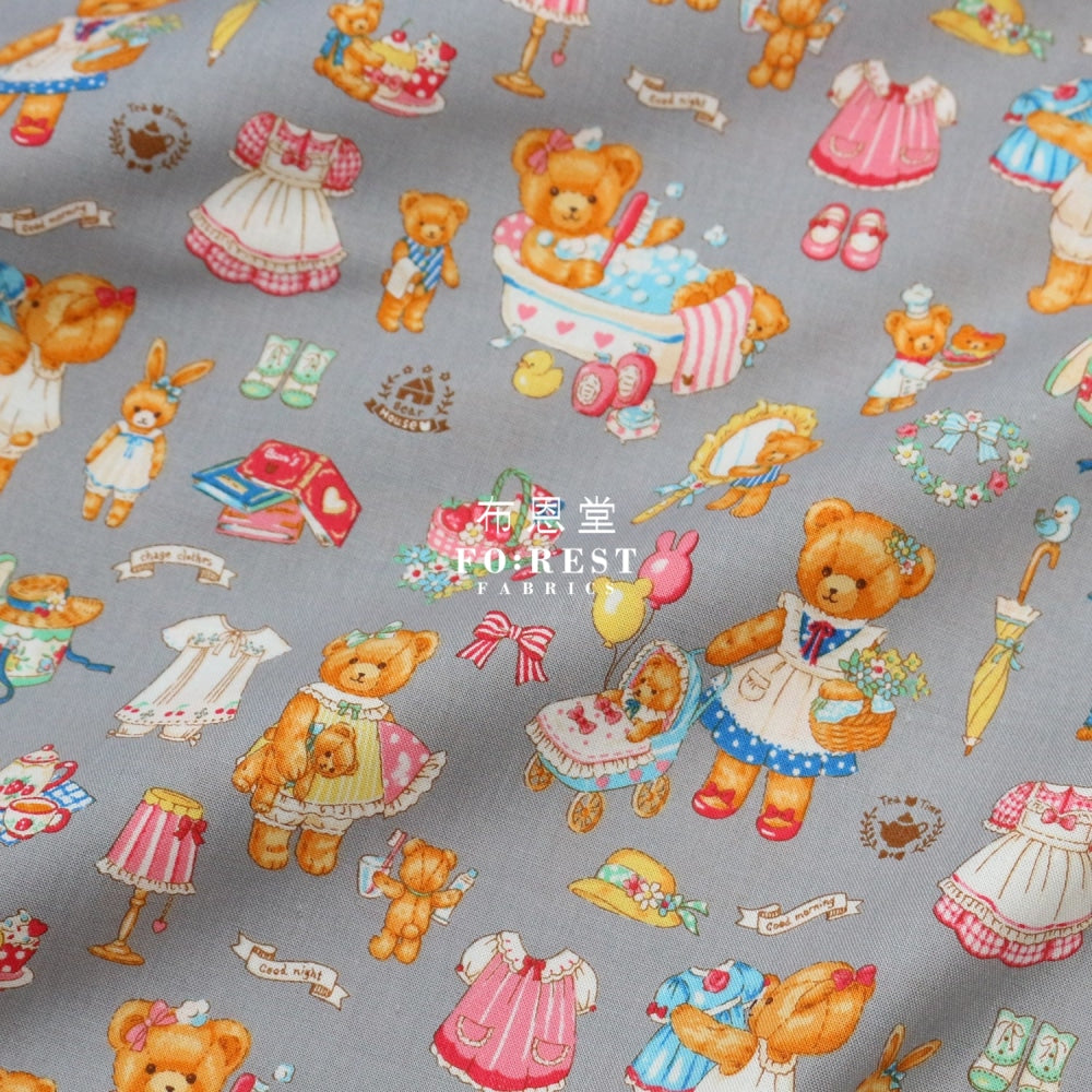 Cotton - Dress Up Bear Fabric Gray Cotton