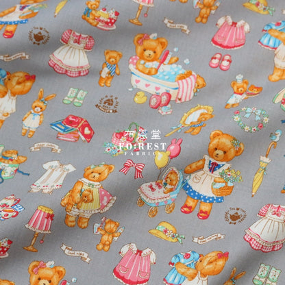 Cotton - Dress Up Bear Fabric Gray Cotton