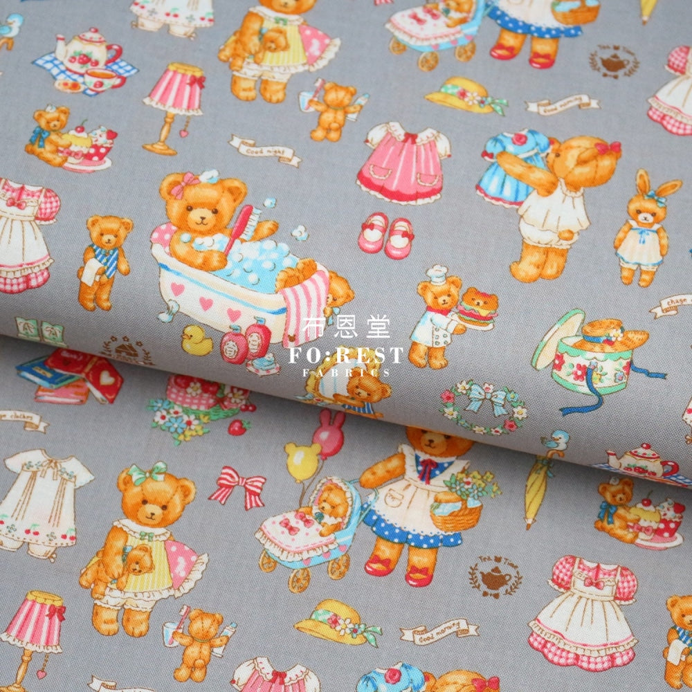 Cotton - Dress Up Bear Fabric Gray Cotton