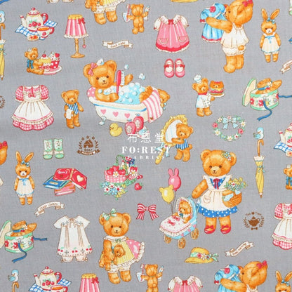 cotton - Dress up bear fabric Gray - FO:REST Fabric 布恩堂Liberty fabrictana lawnjapanese fabricykk zipper