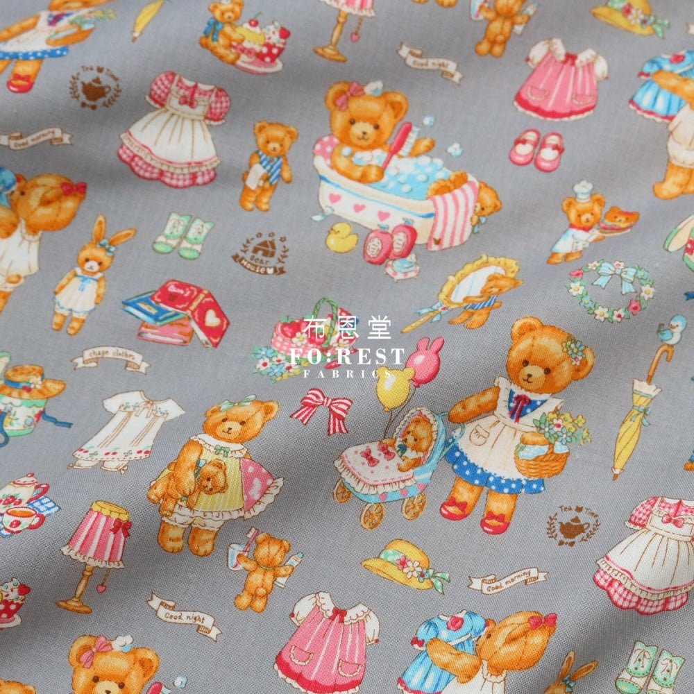 cotton - Dress up bear fabric Gray - FO:REST Fabric 布恩堂Liberty fabrictana lawnjapanese fabricykk zipper