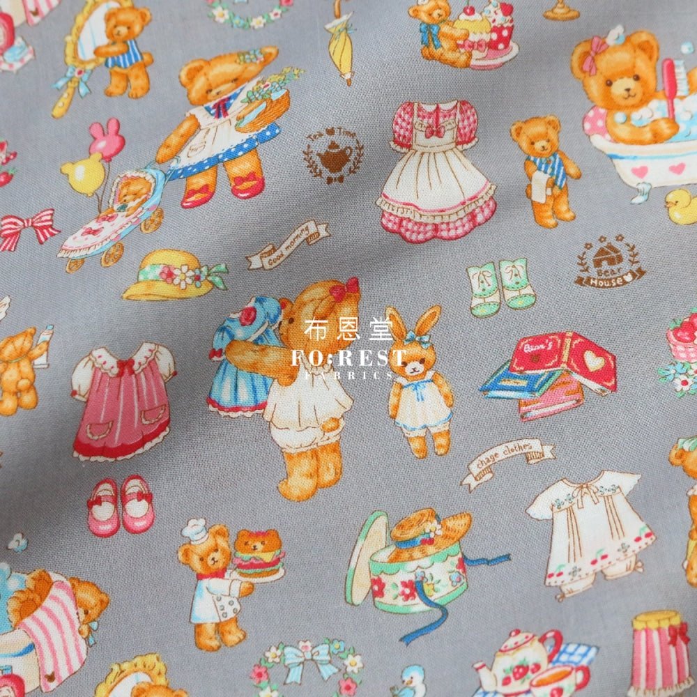 cotton - Dress up bear fabric Gray - FO:REST Fabric 布恩堂Liberty fabrictana lawnjapanese fabricykk zipper