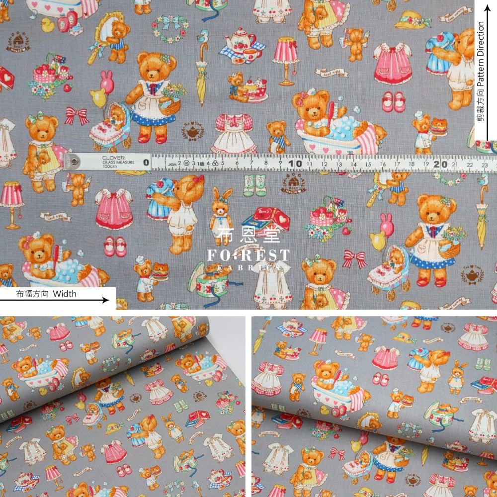 cotton - Dress up bear fabric Gray - FO:REST Fabric 布恩堂Liberty fabrictana lawnjapanese fabricykk zipper