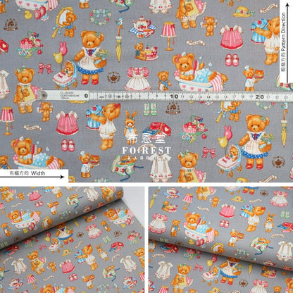 cotton - Dress up bear fabric Gray - FO:REST Fabric 布恩堂Liberty fabrictana lawnjapanese fabricykk zipper