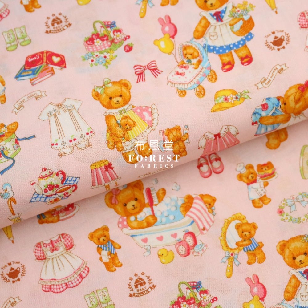 cotton - Dress up bear fabric Pink - FO:REST Fabric 布恩堂Liberty fabrictana lawnjapanese fabricykk zipper