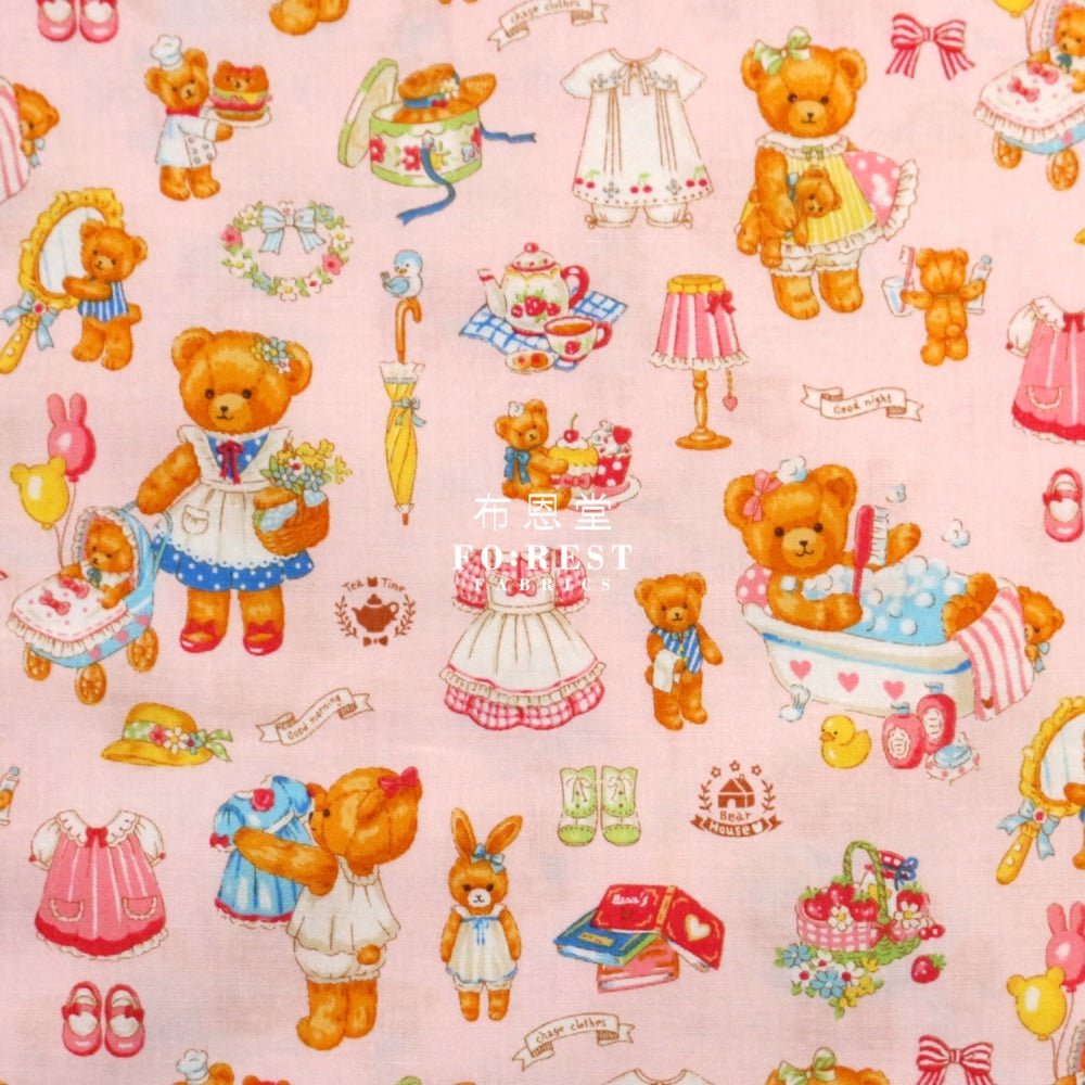 cotton - Dress up bear fabric Pink - FO:REST Fabric 布恩堂Liberty fabrictana lawnjapanese fabricykk zipper