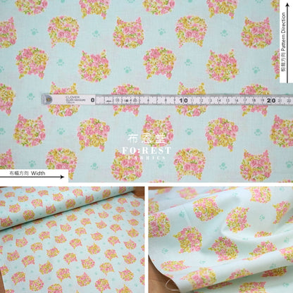 Cotton - Flower Cats Head Fabric Blue Cotton