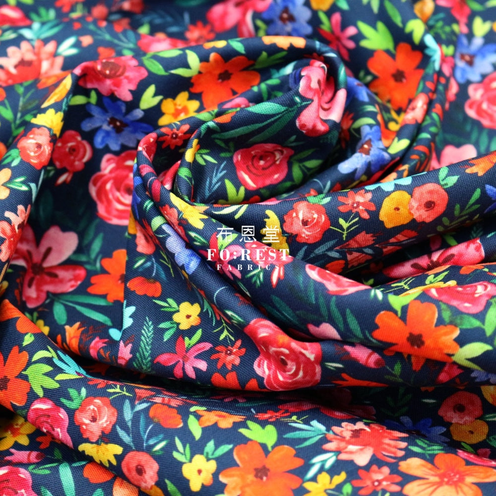 Cotton - Flower Joy Little Forest Fabric Navy