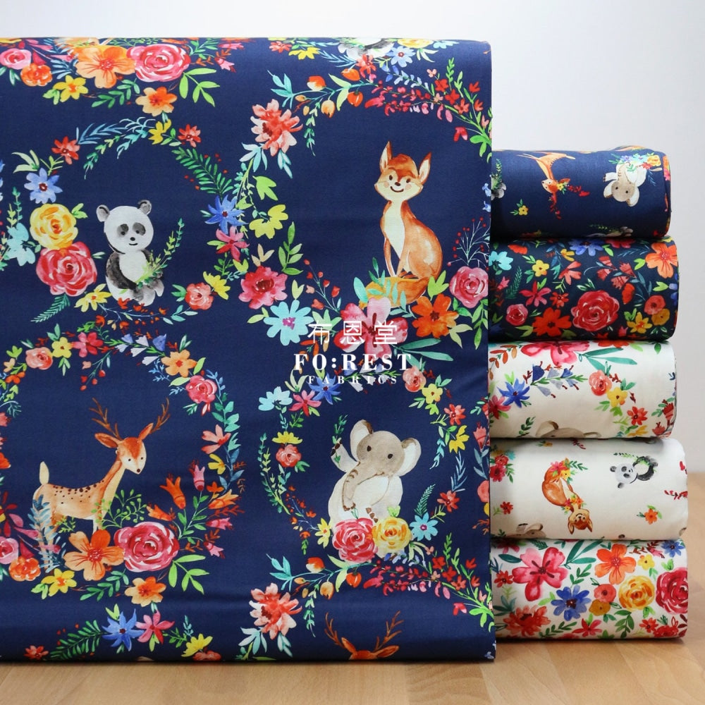 Cotton - Flower Joy Little Forest Fabric Navy