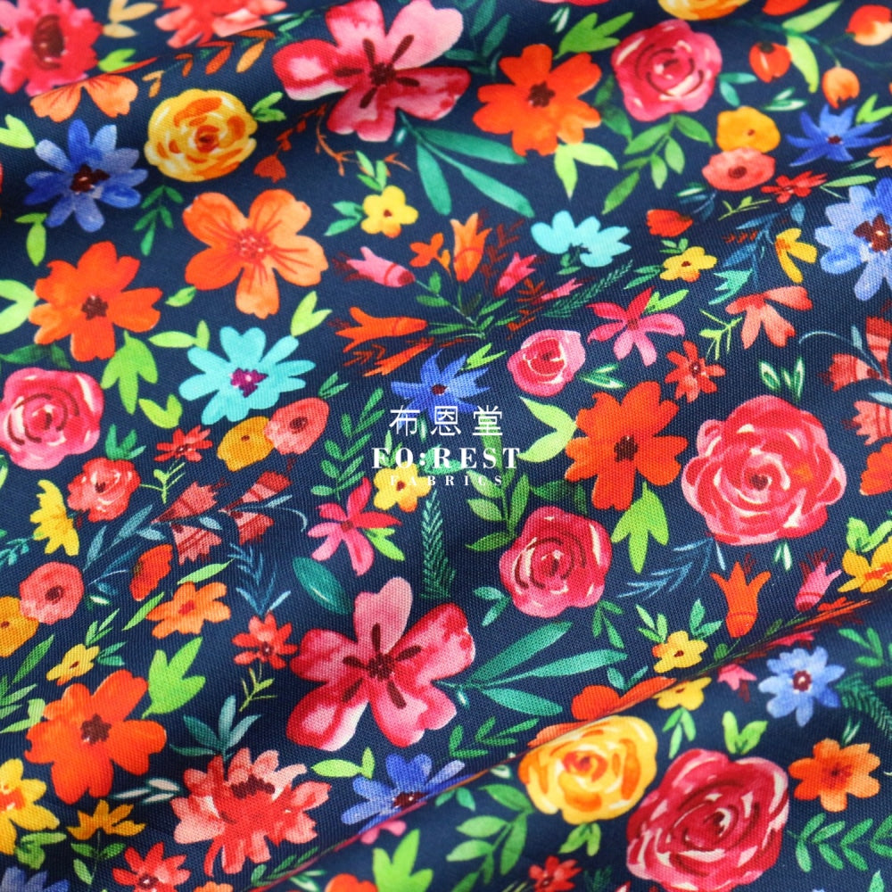 Cotton - Flower Joy Little Forest Fabric Navy