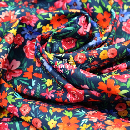 cotton - Flower Joy Little Forest fabric Navy - FO:REST Fabric 布恩堂Liberty fabrictana lawnjapanese fabricykk zipper