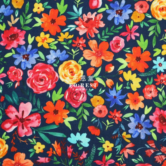 cotton - Flower Joy Little Forest fabric Navy - FO:REST Fabric 布恩堂Liberty fabrictana lawnjapanese fabricykk zipper