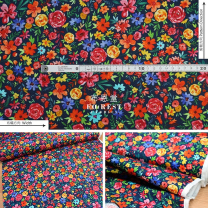 cotton - Flower Joy Little Forest fabric Navy - FO:REST Fabric 布恩堂Liberty fabrictana lawnjapanese fabricykk zipper