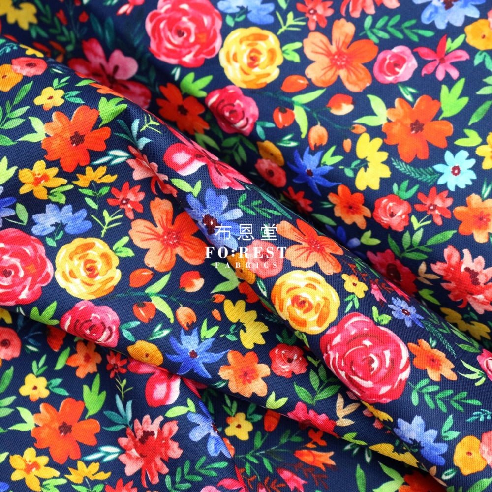 cotton - Flower Joy Little Forest fabric Navy - FO:REST Fabric 布恩堂Liberty fabrictana lawnjapanese fabricykk zipper