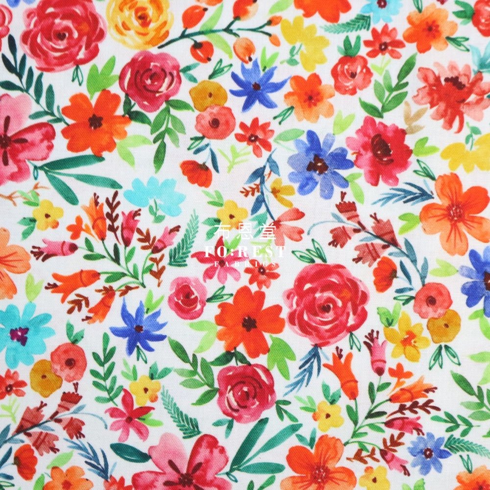 cotton - Flower Joy Little Forest fabric White - FO:REST Fabric 布恩堂Liberty fabrictana lawnjapanese fabricykk zipper