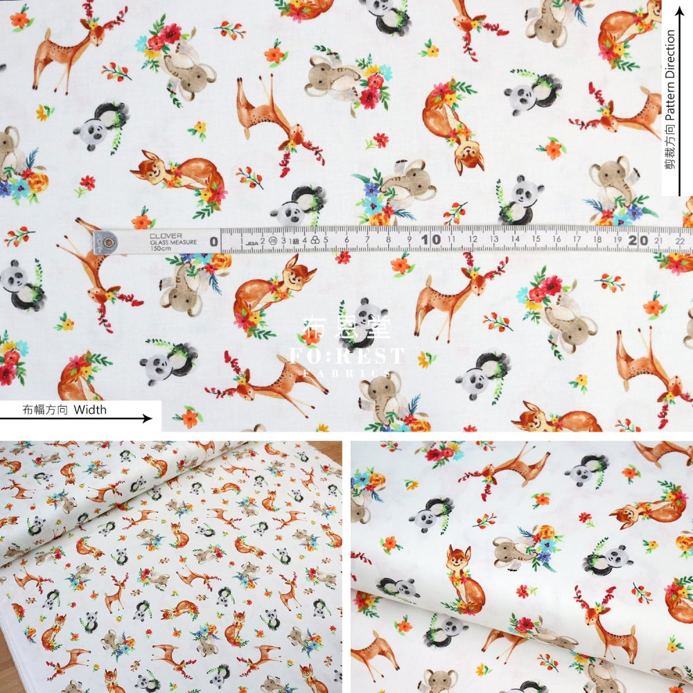 Cotton - Forest Little Animals Cute And Fun Fabric White