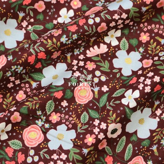 Cotton - Garden Party Wild Roseflower Fabric Wine