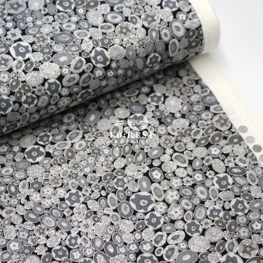 Cotton - Gustav Klimt Jewel Ovals Metallic Fabric Black