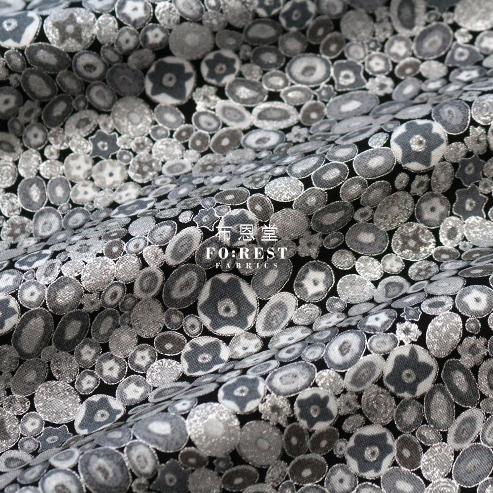 Cotton - Gustav Klimt Jewel Ovals Metallic Fabric Black