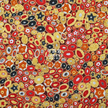 Cotton - Gustav Klimt Jewel Ovals Metallic Fabric Red